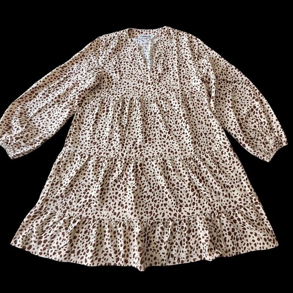 Leopard Print Long Sleeve Tiered Mini Dress By Temofon Size M Lightweight & Flow - Picture 6 of 11